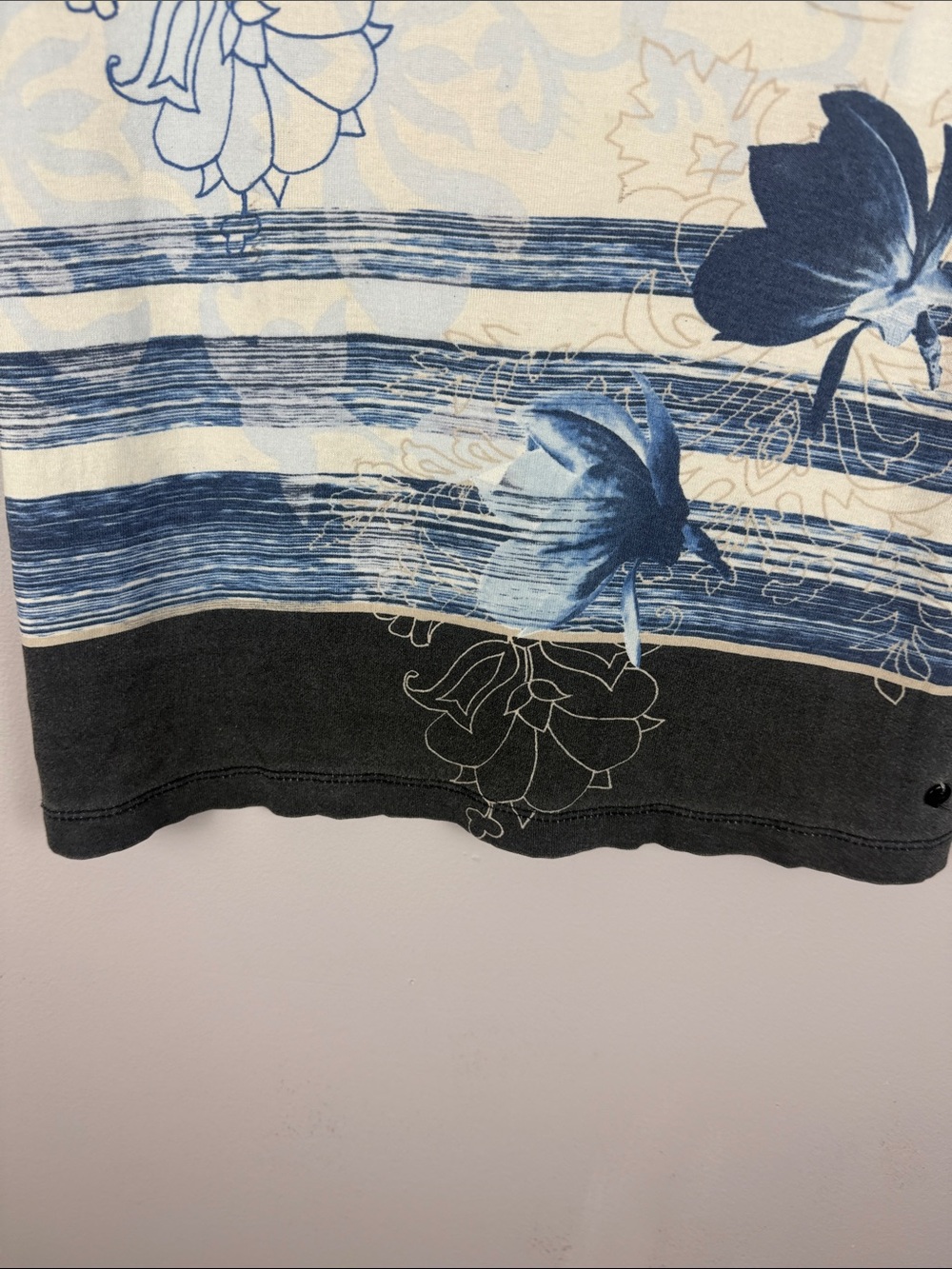 Olsen Europe Cotton Blue Floral Watercolor Embellished 3/4 Sleeve Top Size M 10 - Picture 10 of 13